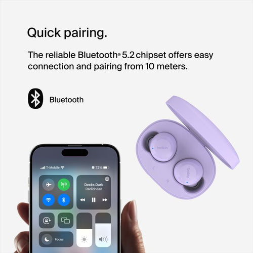 Wireless Headset Belkin SoundForm Bolt 2 for Calls and Music - Lavender
