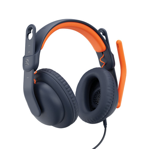 Wired Headset Logitech Zone Learn Lightweight Comfortable Blue Orange