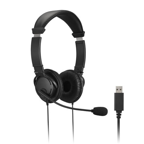 Kensington K33065WW Classic USB-A Headset – Kabelgebundenes Büro-Headset mit Mikrofon und Lautstärkeregler – Schwarz
