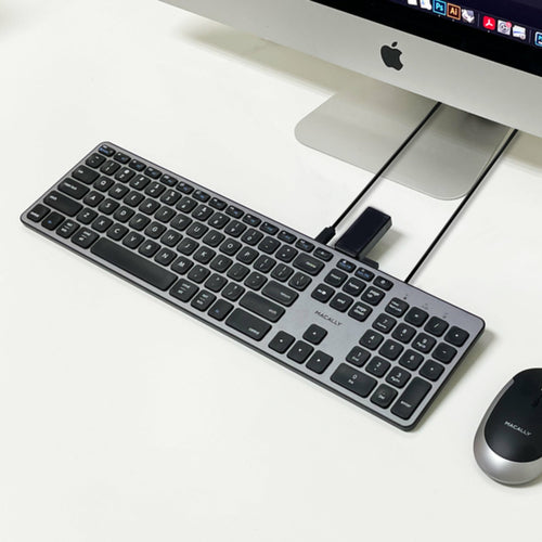 Wired USB Full-Size Keyboard Macally QWERTY Black Grey Scissor Switch