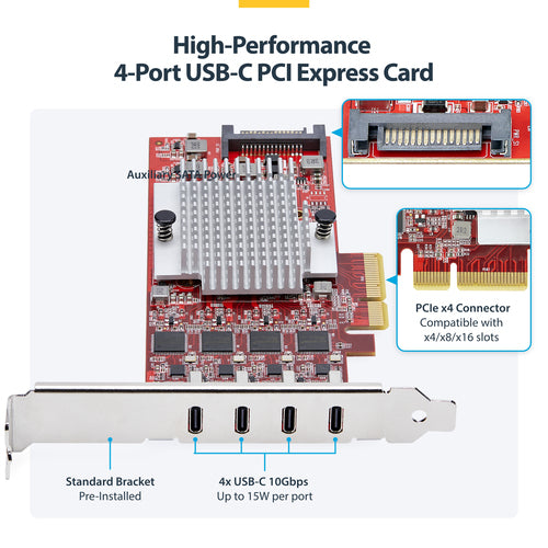 StarTech.com P10Q4C-USB-CARD-LP interface cards/adapter