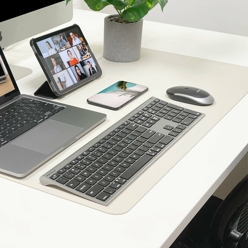 Kabellose Bluetooth-Tastatur mit Scherenmechanismus – Macally QWERTY in Schwarz & Grau mit Maus