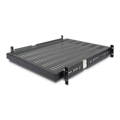 2HE Gleitende Serverschublade Rackmount Regal Einstellbare 20-30 Zoll Tiefe Belüftet 50lb Stahl Schwarz