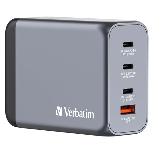 200W GaN-Ladegerät Verbatim GNC-200 USB-C PD 100W Schwarz Grau