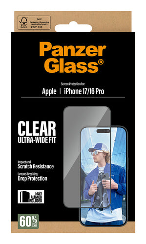 PanzerGlass ® Screen Protector iPhone 17 | iPhone 16 Pro | Ultra-Wide Fit w. EasyAligner