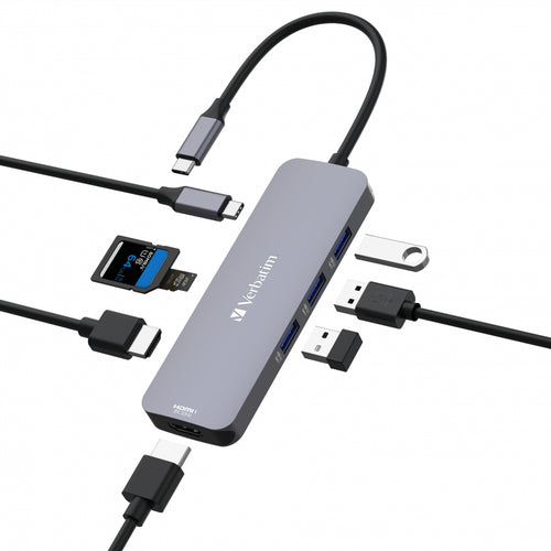 USB Typ-C Hub Verbatim CMH-08 HDMI USB 3.2 5000 Mbit/s MicroSD Silber