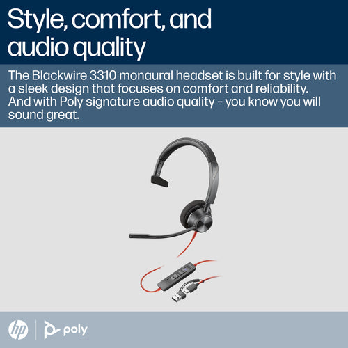 HP Poly Blackwire 3310 USB-C Headset | Microsoft Teams-zertifiziert | Business-Headset