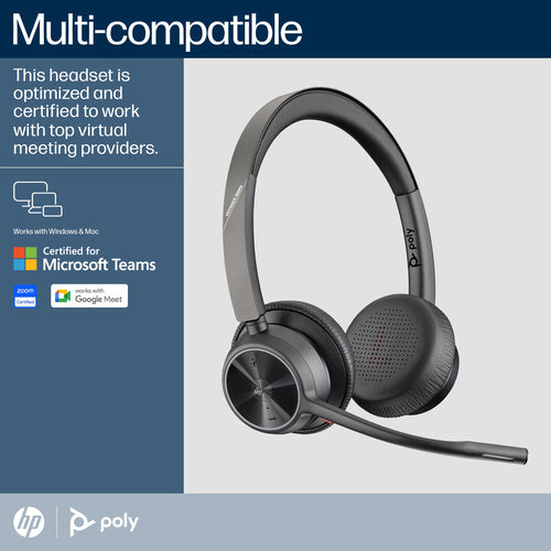 Microsoft Teams Certified HP Poly Voyager 4320 Wireless Headset with BT700 Dongle and Charging Stand