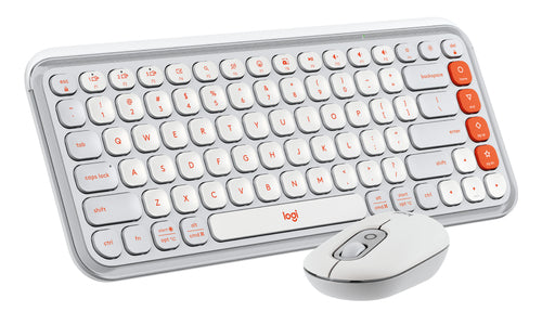 Wireless Bluetooth Keyboard and Mouse Combo Logitech POP Icon Orange White Scissor Switch QWERTY