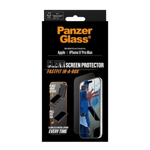 PanzerGlass ® Screen Protector iPhone 17 Pro Max | Ultra-Wide Fit w. FASTFIT IN-A-BOX