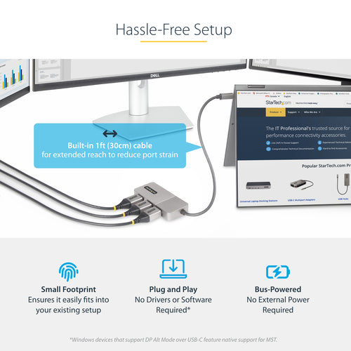 StarTech.com MST14CD123DP USB-C Multi-Monitor 3-Port DisplayPort 4K Hub Adapter