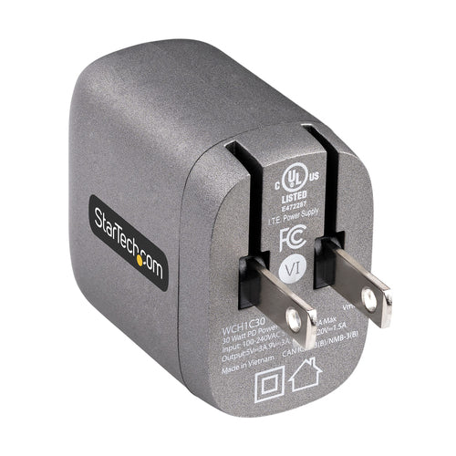 StarTech.com WCH1C30 30W USB-C Wall Charger - GaN Fast Charger for USB Type C Devices