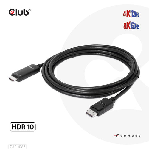 CLUB3D CAC-1087 DisplayPort 1.4 to HDMI Adapter - 4K120Hz/8K60Hz