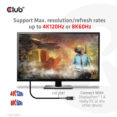 CLUB3D CAC-1087 DisplayPort 1.4 to HDMI Adapter - 4K120Hz/8K60Hz