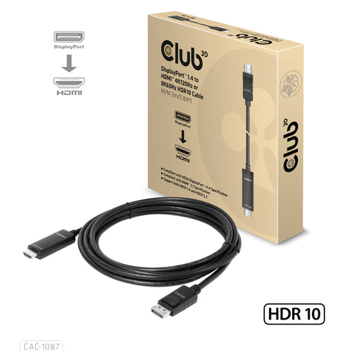 CLUB3D CAC-1087 DisplayPort 1.4 to HDMI Adapter - 4K120Hz/8K60Hz