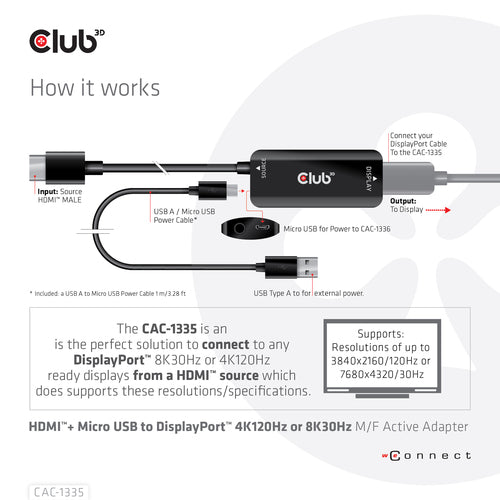 CLUB3D CAC-1335 video cable adapter