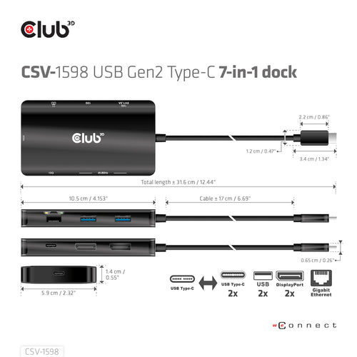 7-in-1 USB-C Dockingstation Dual DisplayPort 4K 60Hz HUB