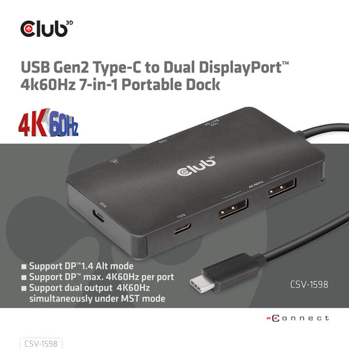 7-in-1 USB-C Dockingstation Dual DisplayPort 4K 60Hz HUB