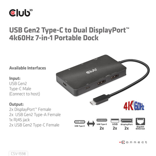 7-in-1 USB-C Dockingstation Dual DisplayPort 4K 60Hz HUB