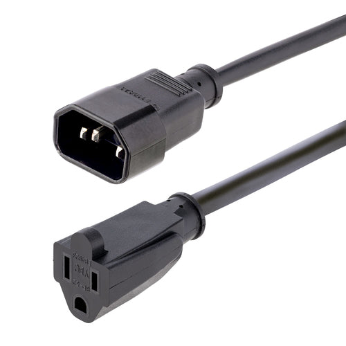 StarTech 0,9 m langes Stromverlängerungskabel IEC C14 auf NEMA 5-15R – 10 A 125 V – Schwarz