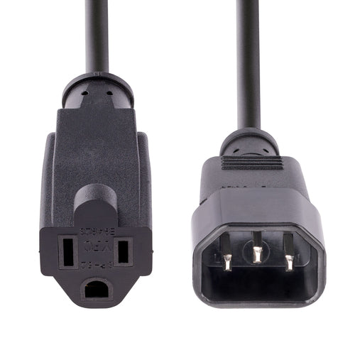 StarTech 0,9 m langes Stromverlängerungskabel IEC C14 auf NEMA 5-15R – 10 A 125 V – Schwarz