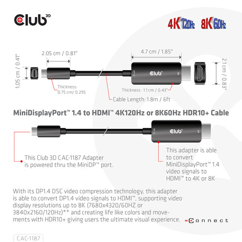 CLUB3D CAC-1187 video cable adapter