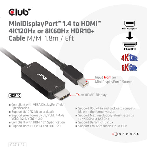 CLUB3D CAC-1187 video cable adapter