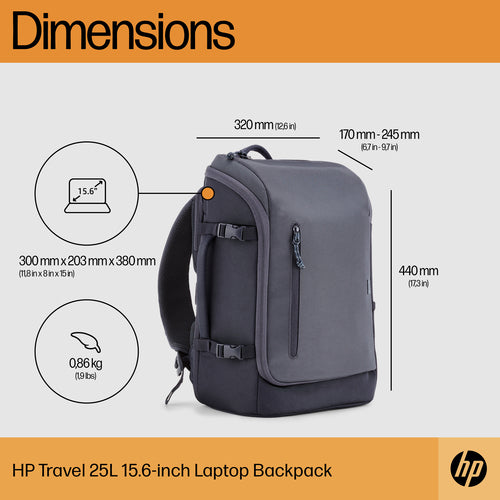 HP Travel 25 Liter 15.6 Iron Gray Laptop Backpack