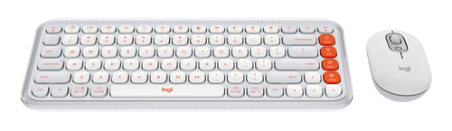 Wireless Bluetooth Keyboard and Mouse Combo Logitech POP Icon Orange White Scissor Switch QWERTY