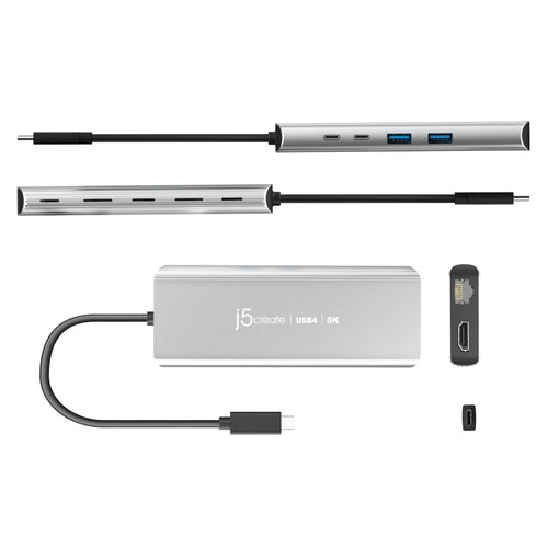 USB4 8K Multi-Port Hub j5create JCD403 Grey HDMI RJ-45 USB 3.2