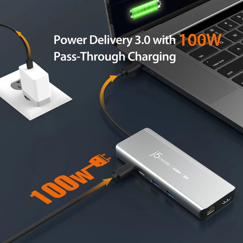 USB4 8K Multi-Port Hub j5create JCD403 Grey HDMI RJ-45 USB 3.2