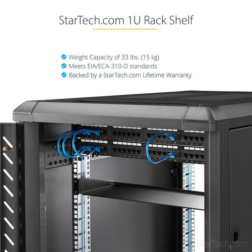 StarTech.com CABSHELF1U 1HE Serverschrank-Fachboden – Hochleistungsstahl, 15 kg Tragkraft