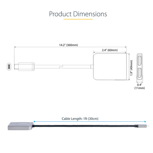 StarTech.com MST14CD122DP USB-C to Dual DisplayPort Adapter - 5K 60Hz Multi-Monitor Hub