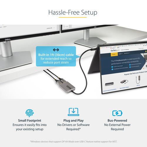 StarTech.com MST14CD122DP USB-C to Dual DisplayPort Adapter - 5K 60Hz Multi-Monitor Hub