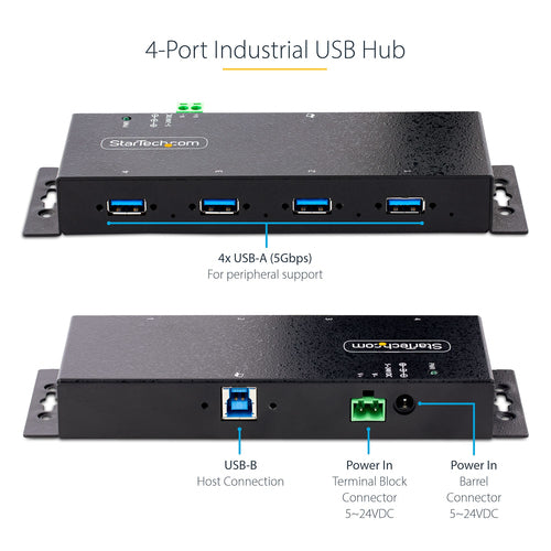 Industrie-USB-3.0-Hub mit 4 Anschlüssen, ESD-Schutz, für DIN-Schiene/Wand/Tischmontage, Hochleistungsgerät