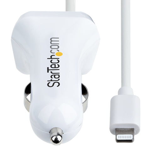 Dual USB Car Charger Adapter 12W with 1m Coiled Lightning Cable - StarTech.com