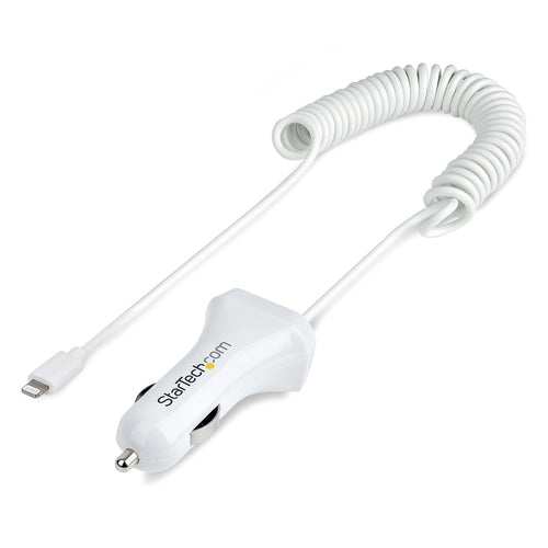 Dual USB Car Charger Adapter 12W with 1m Coiled Lightning Cable - StarTech.com