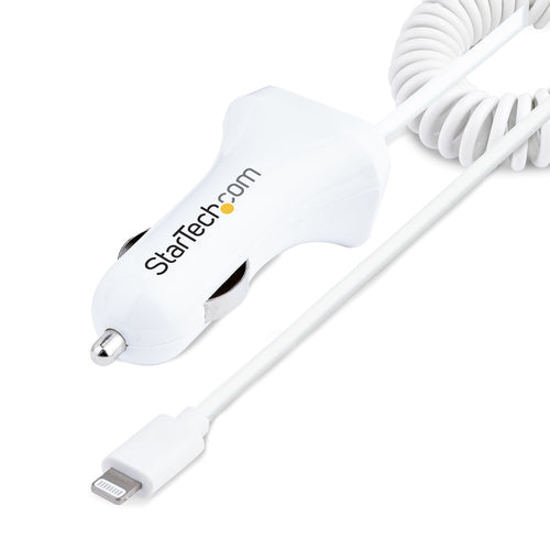 Dual USB Car Charger Adapter 12W with 1m Coiled Lightning Cable - StarTech.com