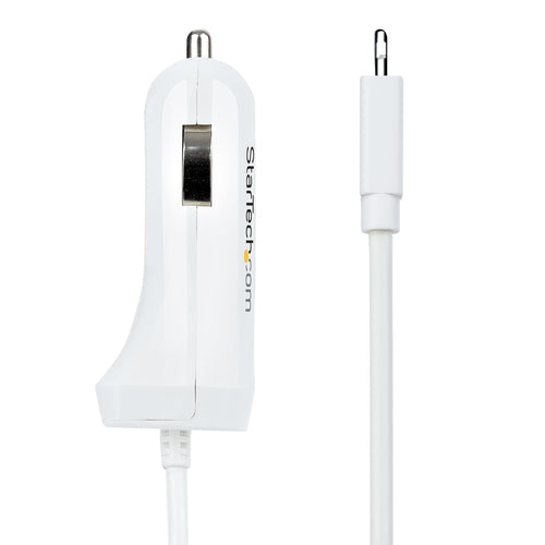 Dual USB Car Charger Adapter 12W with 1m Coiled Lightning Cable - StarTech.com