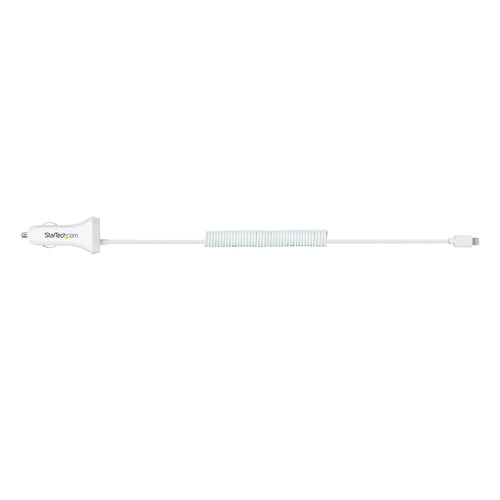 Dual USB Car Charger Adapter 12W with 1m Coiled Lightning Cable - StarTech.com