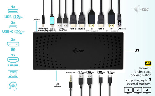 i-tec CATRIPLE4KDOCKPD2UK laptop dock/port replicator