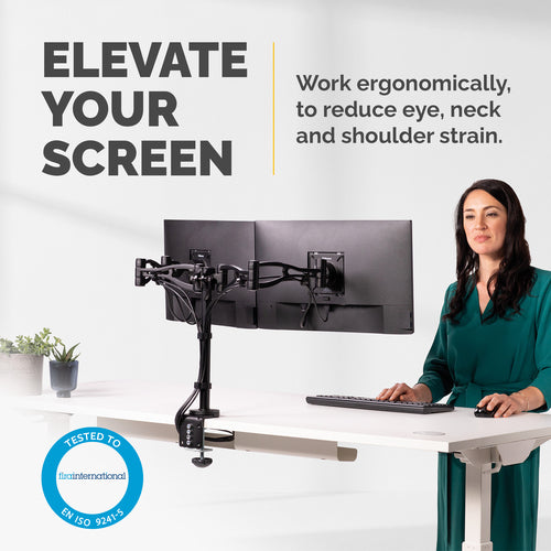 Fellowes Vista Dual-Monitorarm – Ergonomische, verstellbare Schreibtischhalterung in Schwarz für 26-Zoll-Bildschirme
