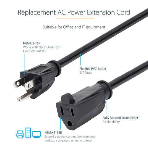 Power Extension Cord StarTech.com PAC101 1ft 13A 125V UL Listed