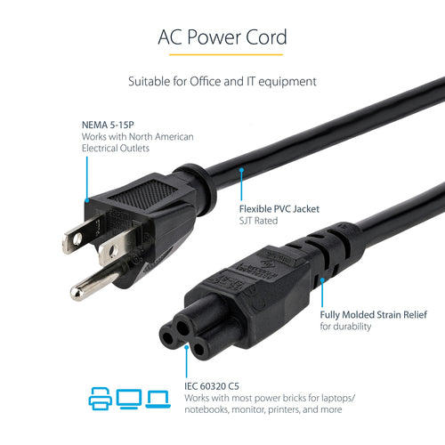 Laptop-Netzkabel 1,8m NEMA 5-15P auf C5 UL-gelistet 10A 125V