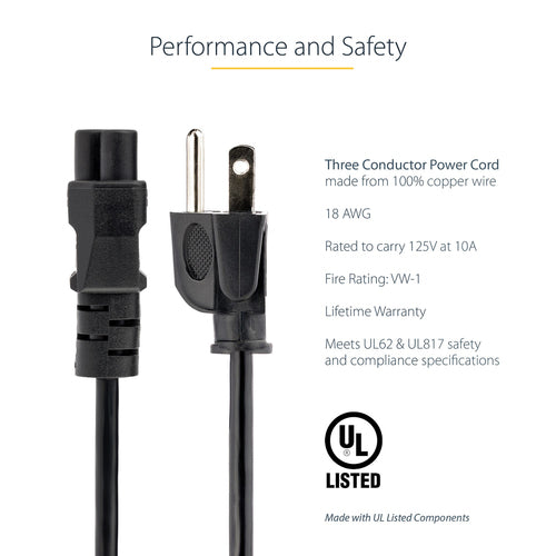 Laptop-Netzkabel 1,8m NEMA 5-15P auf C5 UL-gelistet 10A 125V