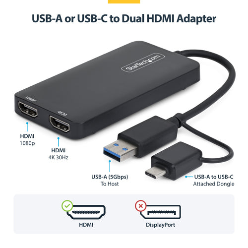 StarTech.com 107B USB to Dual HDMI Adapter - 4K & 1080p Support