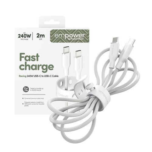 PanzerGlass empower by ® Racing 240W USB-C to USB-C Cable | USB 2.0 | 2M | Silver White USB cable
