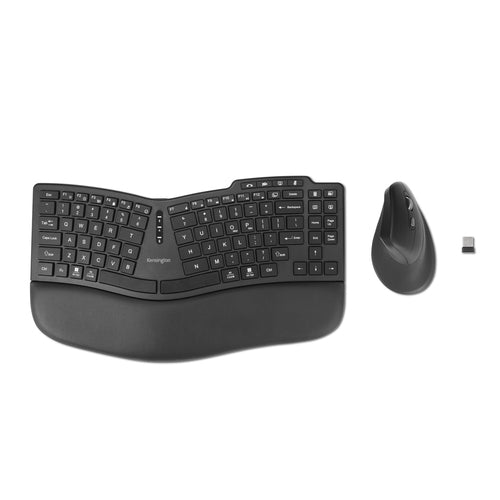 Kensington Pro Fit Ergo KM675 EQ Wireless Desktop Set – Ergonomische QWERTY Tastatur und Maus – Schwarz