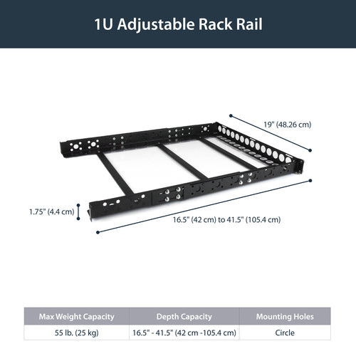 1U Universal Server Rack Rails Adjustable Depth 19 Inch Steel Black