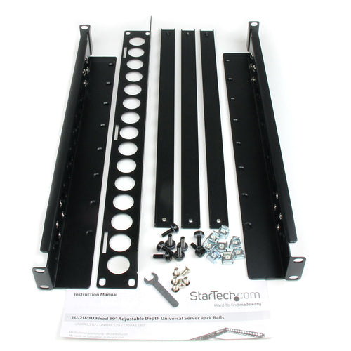 1U Universal Server Rack Rails Adjustable Depth 19 Inch Steel Black
